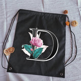 Alphabet Flower Print Drawstring Bag Women's Backpack