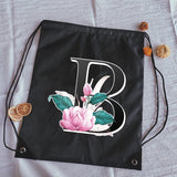 Alphabet Flower Print Drawstring Bag Women's Backpack