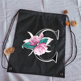 Alphabet Flower Print Drawstring Bag Women's Backpack