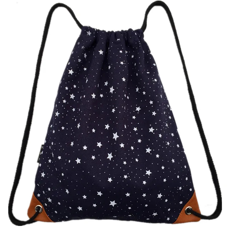 Canvas Drawstring Bag Women's Backpack Lady Stars Girl Pack Sack