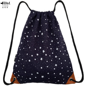 Canvas Drawstring Bag Women's Backpack Lady Stars Girl Pack Sack