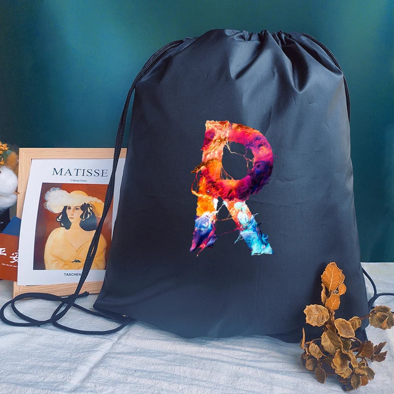 Letter Print Drawstring Backpack Girl School Bag Women Sport Yoga Bag