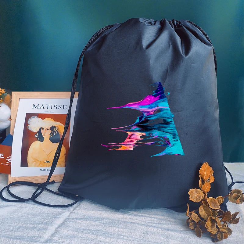 Personalized Letter Print Drawstring Bag for School and Sports