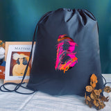 Personalized Letter Print Drawstring Bag for School and Sports