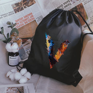 Personalized Letter Print Drawstring Bag for School and Sports