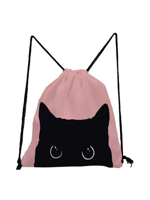 3D Cat Drawstring Gym Pouch Backpack for Women