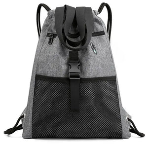 Drawstring Bag Gym with Pockets Sports Sack Grey