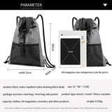 Drawstring Bag Gym with Pockets Sports Sack Grey