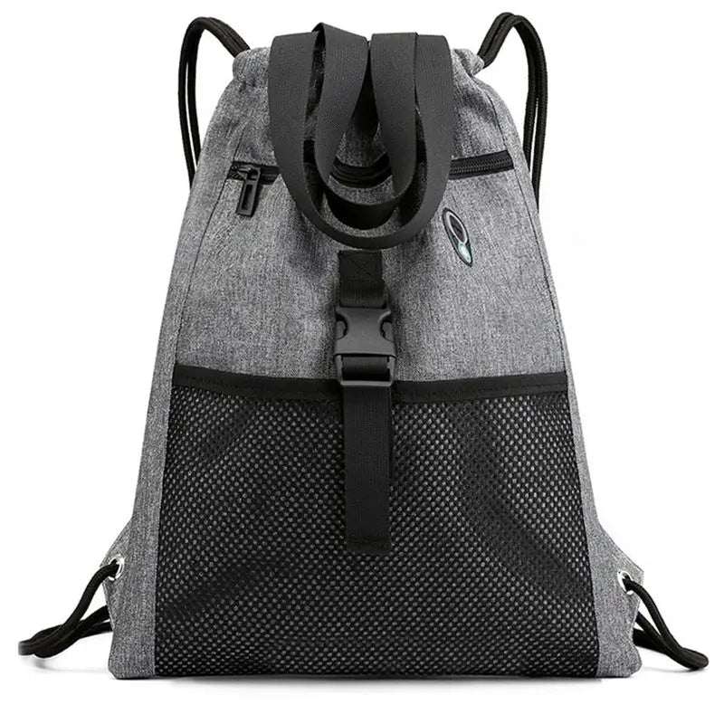 Drawstring Bag Gym with Pockets Sports Sack Grey