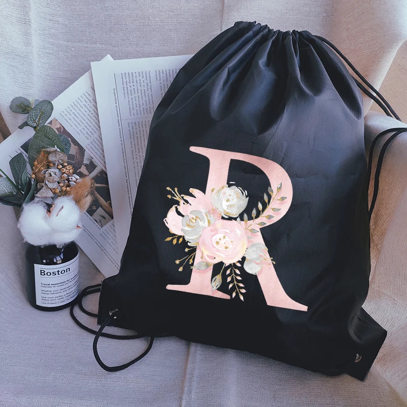 Pink Letter Print Drawstring Bag Backpack Multi-function Sport Bags