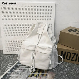 Canvas Drawstring Backpack Large Capacity Vintage Rucksack