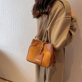 Small PU Leather Drawstring Bucket Bag Women Crossbody Shoulder Handbag