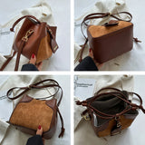 Small PU Leather Drawstring Bucket Bag Women Crossbody Shoulder Handbag