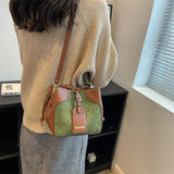 Small PU Leather Drawstring Bucket Bag Women Crossbody Shoulder Handbag