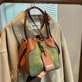 Small PU Leather Drawstring Bucket Bag Women Crossbody Shoulder Handbag