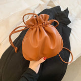 Drawstring Bucket Shoulder Bag Crossbody Handbag Spring Tote
