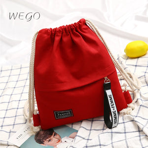 Canvas Drawstring Bag School Gym Casual String Knapsack for Women