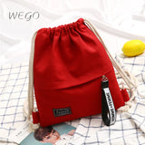 Canvas Drawstring Bag School Gym Casual String Knapsack for Women