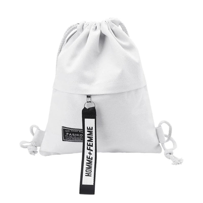 Canvas Drawstring Bag School Gym Casual String Knapsack for Women