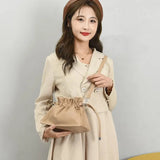 Solid Shoulder Bag Drawstring Crossbody Purse for Women