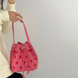 Pink Heart Embroidered Small Shoulder Bag Women Messenger Purse Handbags
