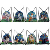 Drawstring Pocket Backpack for Women Starry Sky Oil Painting Dog Printed