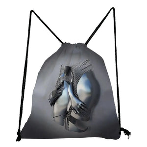 Casual Drawstring Student Backpack with Metal Figure Statue Painting