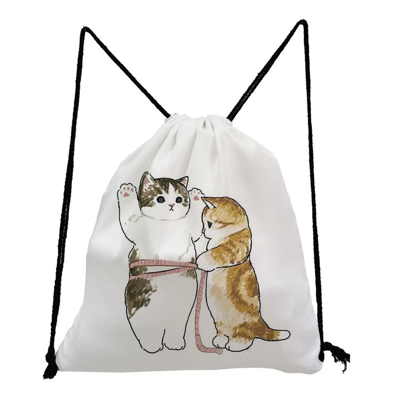 Cat Shark Print Drawstring Shoes Bag Backpack