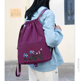 Embroidery Drawstring Women Backpack Foldable Large Capacity School Bag