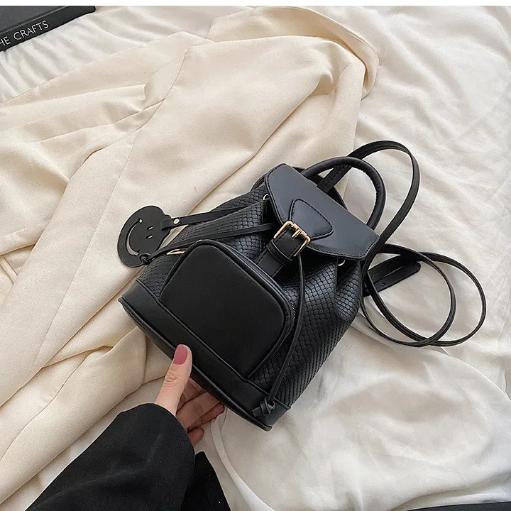 Small PU Leather Drawstring Women Backpack for Girls