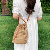 Women's Straw Bucket Bag Summer Woven Shoulder Bags Purse