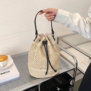 Women's Straw Bucket Bag Summer Woven Shoulder Bags Purse