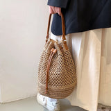 Women's Straw Bucket Bag Summer Woven Shoulder Bags Purse