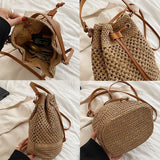 Women's Straw Bucket Bag Summer Woven Shoulder Bags Purse