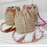 Women's Straw Bucket Bag Summer Woven Shoulder Bags Beach Handbag