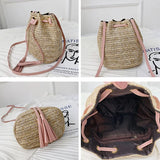 Women's Straw Bucket Bag Summer Woven Shoulder Bags Beach Handbag