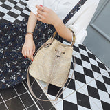 Women's Straw Bucket Bag Woven Shoulder Bags Beach Handbag