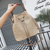 Women's Straw Bucket Bag Woven Shoulder Bags Beach Handbag