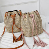 Straw Bucket Bag Women's Woven Shoulder Beach Handbag