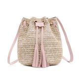 Summer Straw Bucket Bag Woven Shoulder Beach Handbag