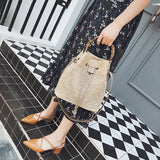 Women's Straw Bucket Bag Woven Shoulder Bags Beach Handbag