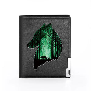 Dream Forest Wolf Cover Leather Wallet Slim Credit Card/ID Holders Money Bag