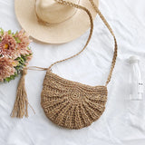 Straw Crossbody Half Moon Beach Bag Woven Rattan Handbag
