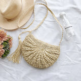 Straw Crossbody Half Moon Beach Bag Woven Rattan Handbag