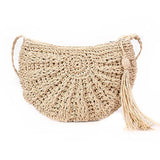 Straw Crossbody Half Moon Beach Bag Woven Rattan Handbag