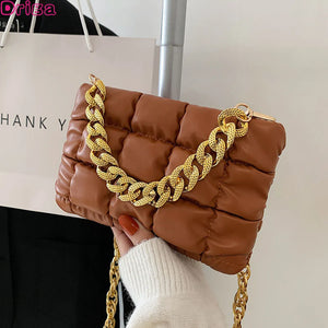 Square Shoulder Bags Checkered Crossbody Texture Lattice Chain Casual Bag