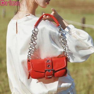 Retro Chain Armpit Shoulder Mini Messenger Bag Solid PU Leather