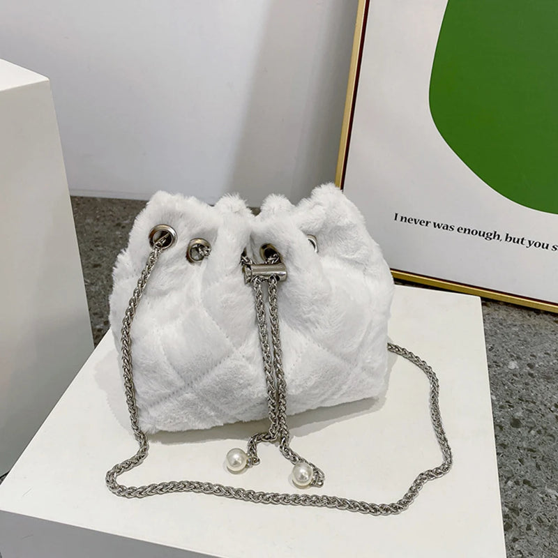 Plush Bucket Crossbody Bags Chain Warm Solid Bags