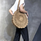 Boho Straw Circle Beach Handbag Rattan Shoulder Bag
