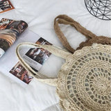 Boho Straw Circle Beach Handbag Rattan Shoulder Bag